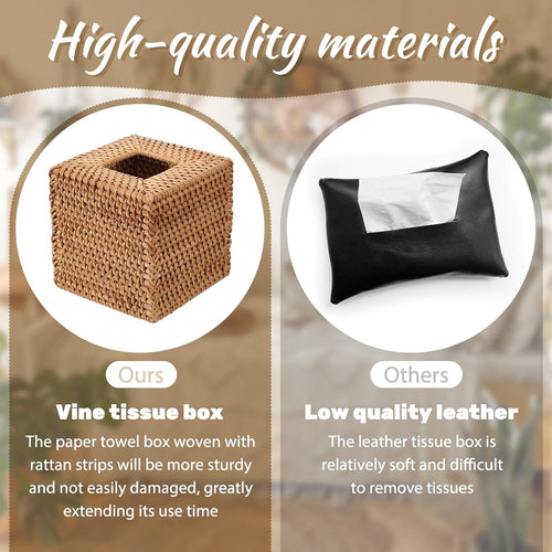 2 Pcs Rattan Tissue Box Cover Natural Woven