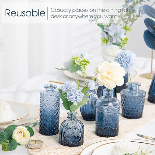 12Pcs Blue Glass Bud Vases Set