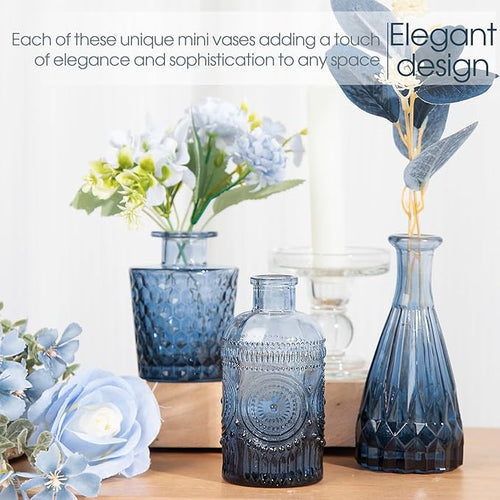 12Pcs Blue Glass Bud Vases Set